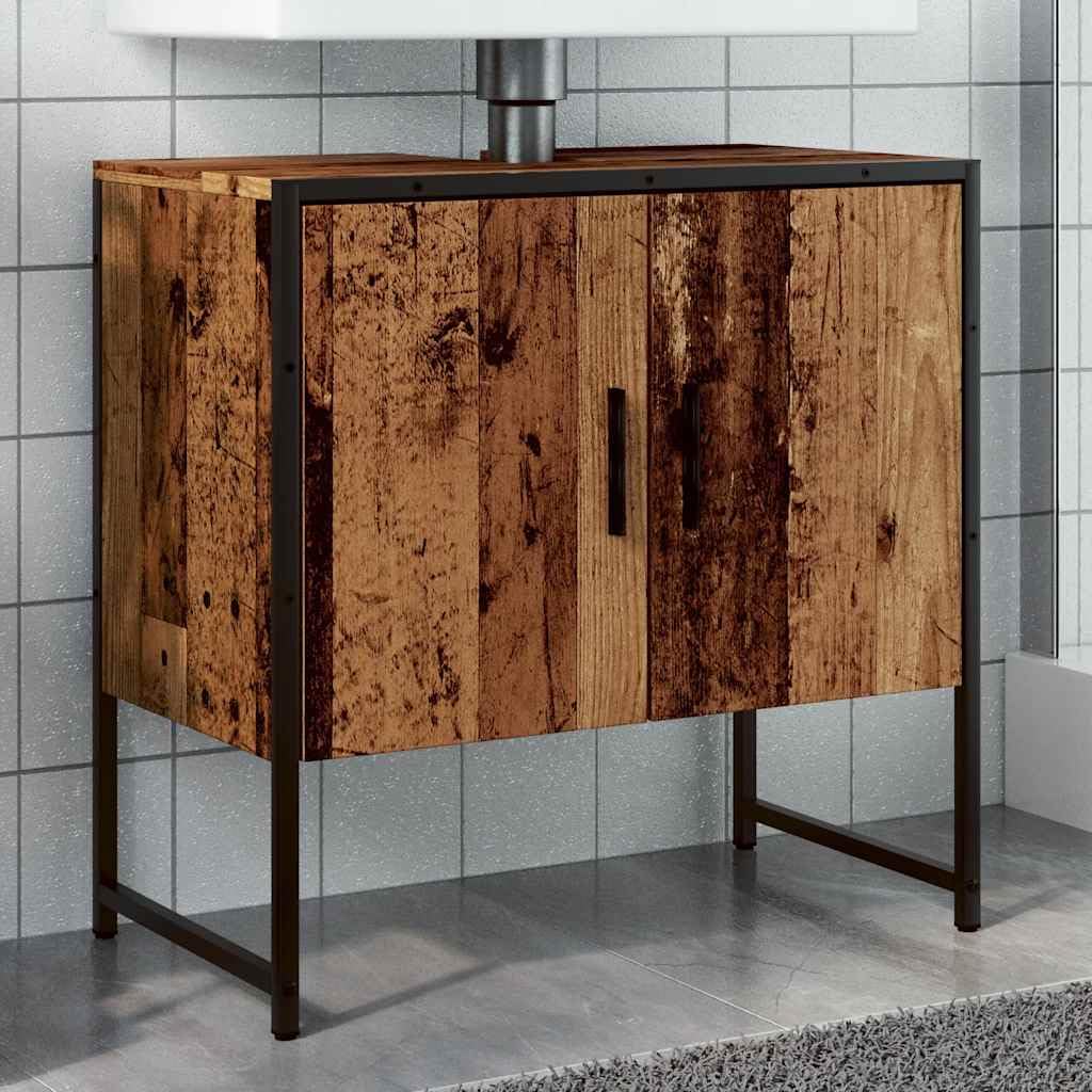 Szafka pod umywalkę, wygląd starego drewna, 60 x 33 x 60 cm, materiał drewnopochodny z miejscem do przechowywania, szufladą i drzwiami, zajmująca niewiele miejsca umywalka do łazienki, WC dla