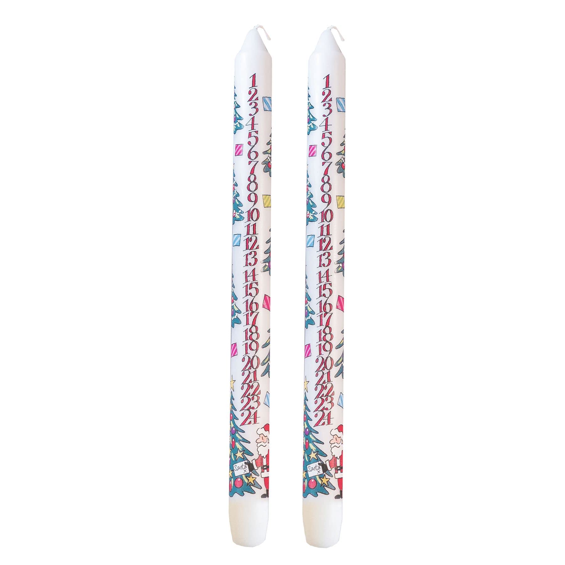 Carousel Home Multicoloured Pack Of 2 Traditional Countdown To Christmas Advent Candle | Christmas Tree Design With Numbers | Festive Dinner Taper Candle