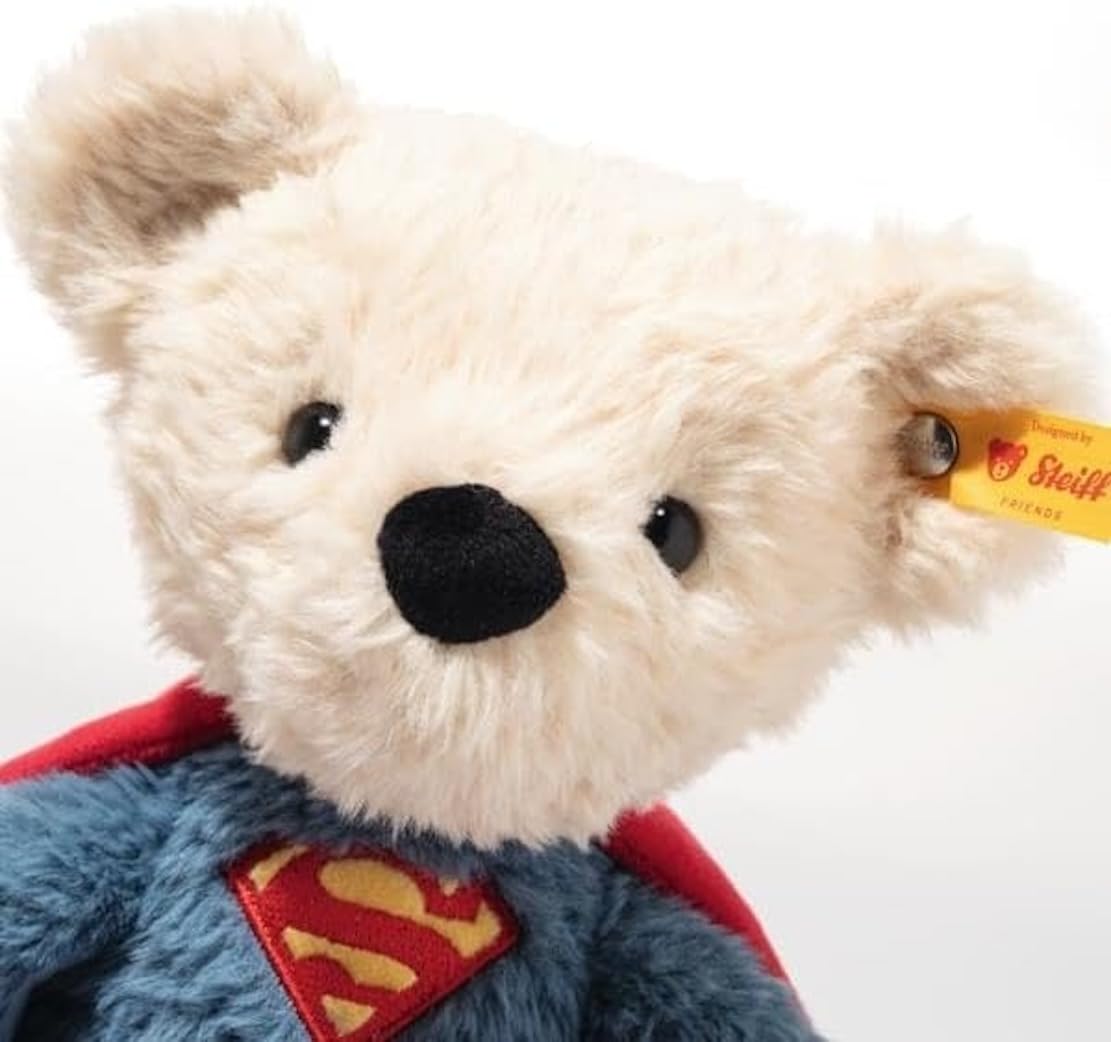 Steiff Pluszowy miś Superman 29 cm, kolorowy, przytulanka, super bohater, idealny dla dzieci i fanów, pluszowy miś o wyglądzie Supermana, wykonany z miękkiego pluszu, można prać w pralce