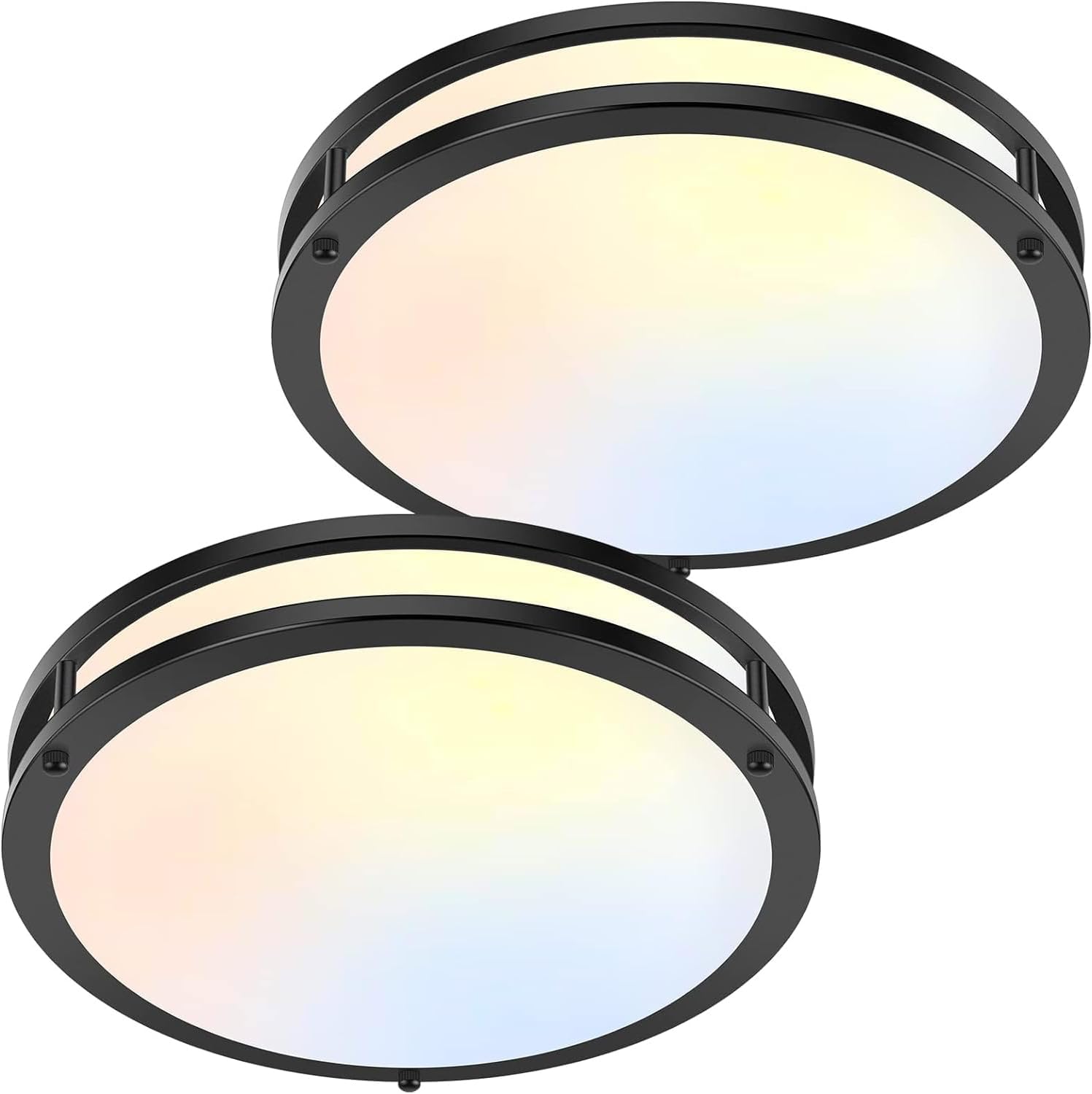 LED Flush Mount Ceiling Light Fixture - 13inch 40W[500W Equiv] 4000lm Dimmable Light Fixtures, 3000K/4000K/5000K Black Ceiling Lamps for Bedroom, Bathroom, Hallway, Laundry, Stairwell （2Pcs）