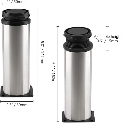 Miniatura 4 de 4 patas ajustables para muebles de 6 pulgadas  5.906 in, patas de metal plateado, patas de repuesto de acero inoxidable para sofá, armarios,