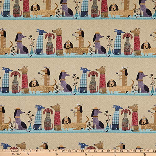 Contempo It's Raining Cats and Dogs Dogs Together Stripe Natural/Multi, Fabric by The Yard