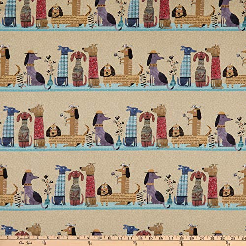 Contempo It's Raining Cats and Dogs Dogs Together Stripe Natural/Multi, Fabric by The Yard