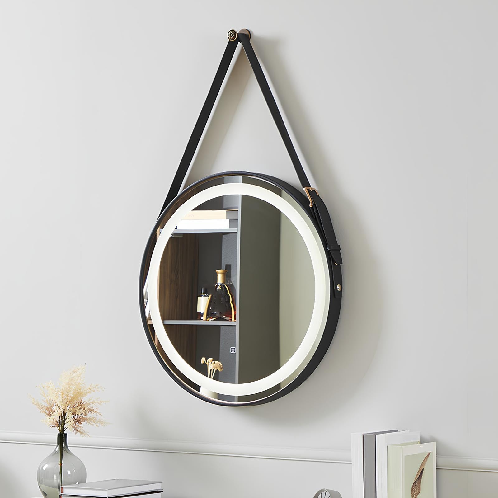 FGXHHS Hanging Wall Circle Mirror Round Backlit Bathroom for Bedroom Living Room(Black,70cm/27.6in)