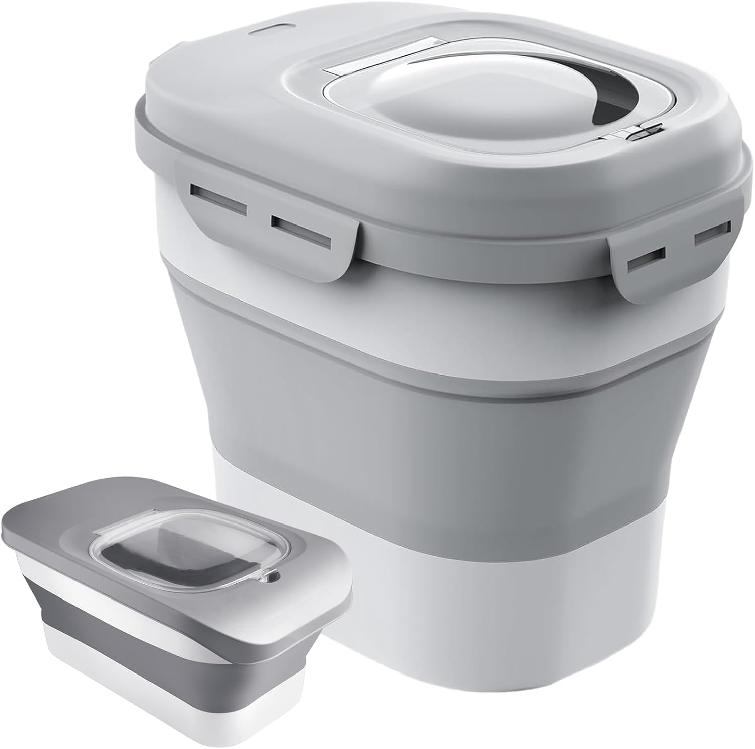 32-45 LBS Dog Food Storage Containers, Collapsible Dog Food Containers with Airtight Lids, Large Pet Food Storage Containers Dry Food for Dog Cat, 2 Small Containers and 1 Dog Bowl Grey Set