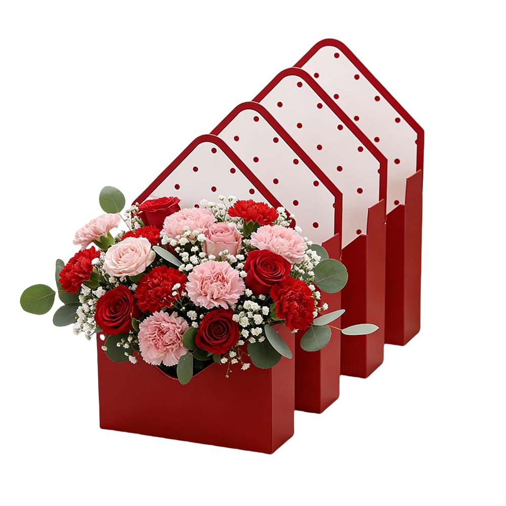 5 pcs Wine Red Envelope Flower Holders Flowers Boxs Florist Bouquet Box