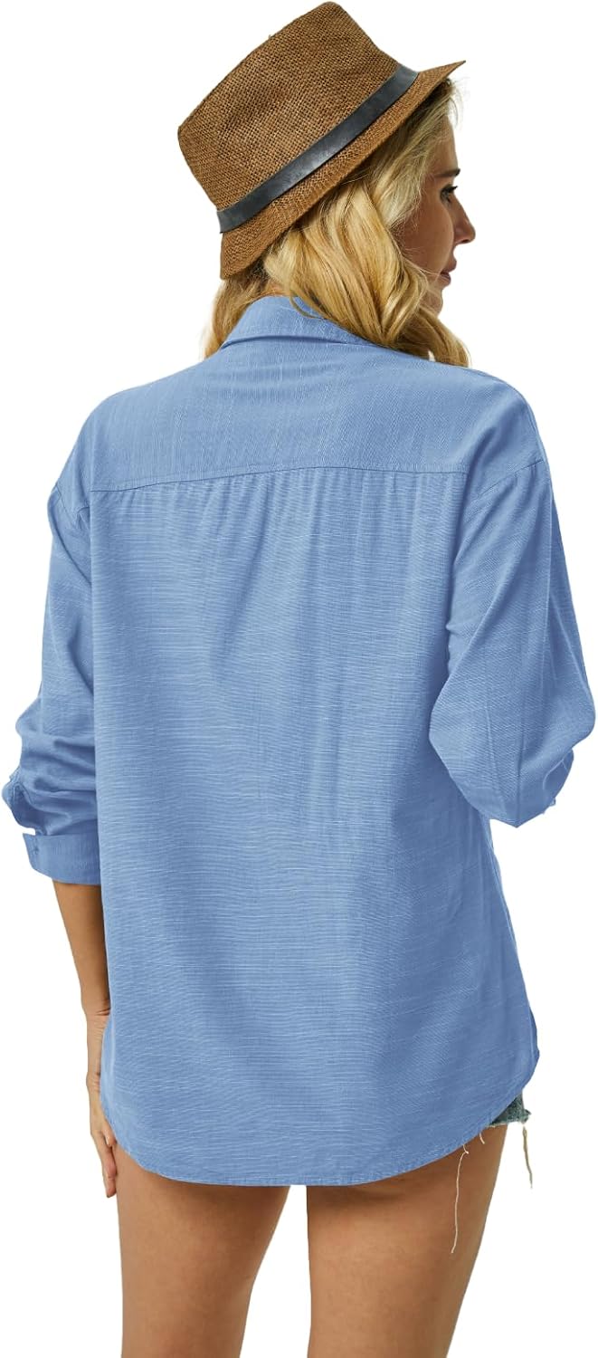 Womens Button Down Shirts Cotton Linen Long Sleeve Dress Shirts Casual Summer Tops Work Blouses with Pockets - Image 5