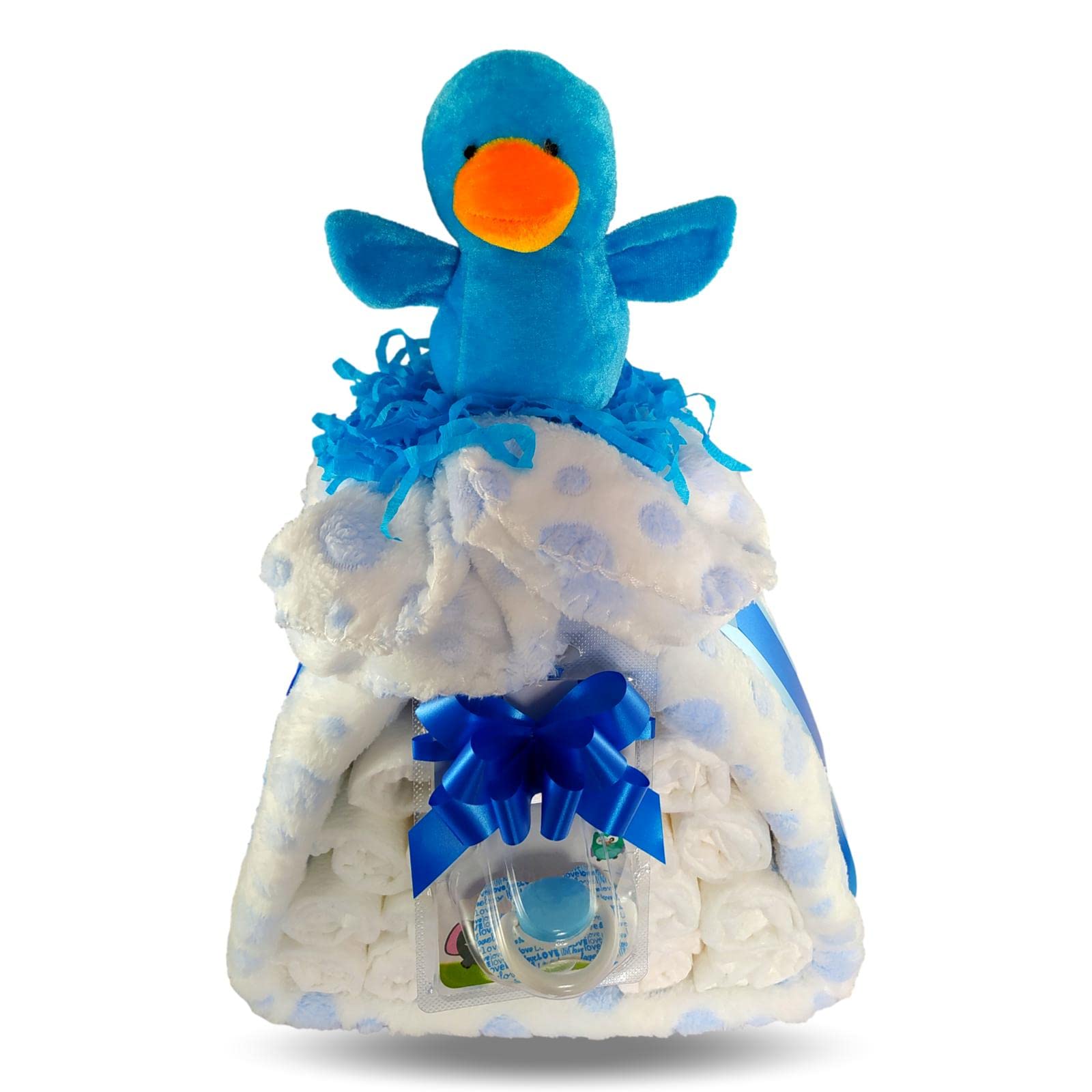 Tarta De Pañales Cigüeña Para Niño Con Manta, Chupete, Peluche y Pañales Dodot