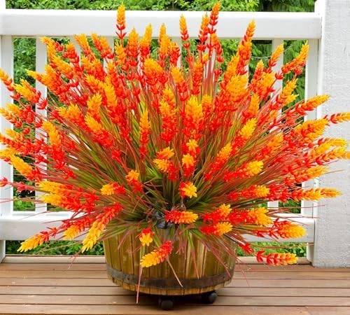 Artificial Plants Outdoor, 20 Pcs Fake Mums Flowers UV Resistant Outdoor Plants, Artificial Fall Flowers Plastic Faux Plants Shrubs for Home Porch Garden Yard Window Box