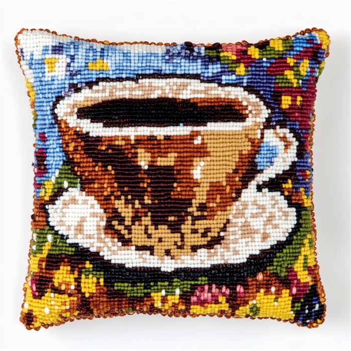 WallustrioaW latch hook Pillow cover cushion kits,taza de café,Kits de ganchos para niños y adultos,Regalos para amigos,navidad/regalos,43x43cm