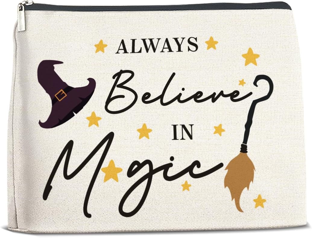 Witchy Makeup Bag Always Believe in Magic Cosmetic Pouch Halloween Witchy Gifts for Women Girls Witch Lovers Wiccans, Travel Toiletry Bag, Double Sided