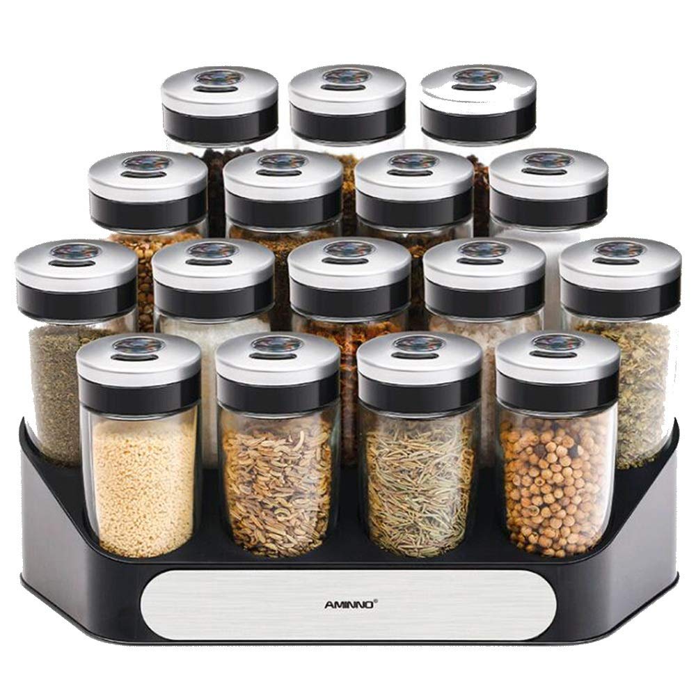 Onefei Highschool Caliber Kitchen Food Grade Glass Seasoning Seasoning Jar 17 Piece Set Seasoning Pot (Color : Silver)