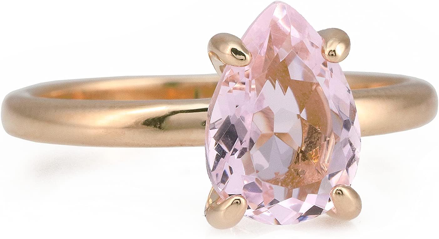 14K Rose Gold Ring - Elegant Pink Rose Quartz Stone Ring for Women - with Engraving and Fancy Ring Box - Handmade Jewelry