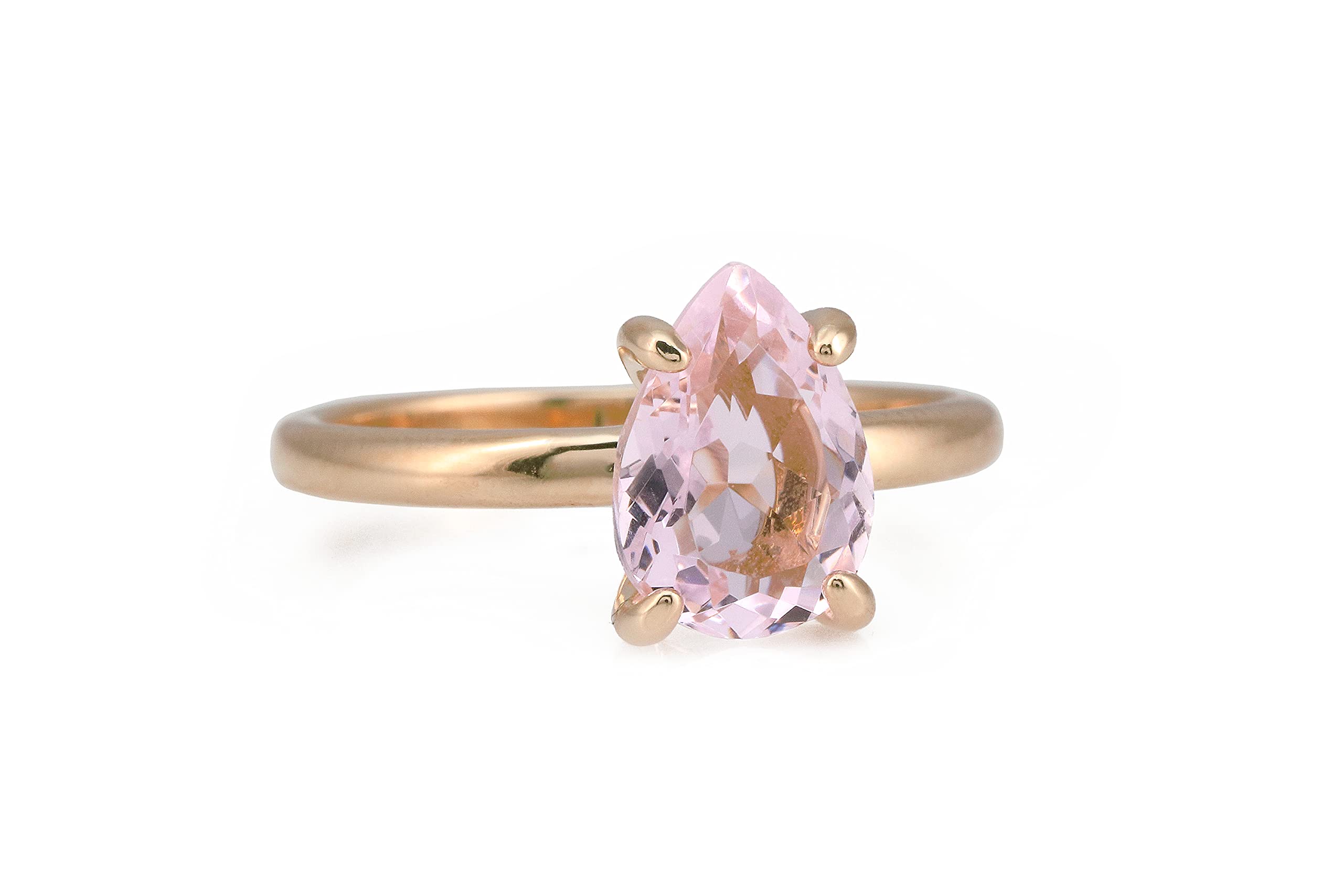 Unico Anello di Oro Rosa 14K - Elegante Anello con Pietra di Quarzo Rosa per Donna - con Incisione e Scatola di Fantasia Gratuita - Gioielli Fatti a Mano