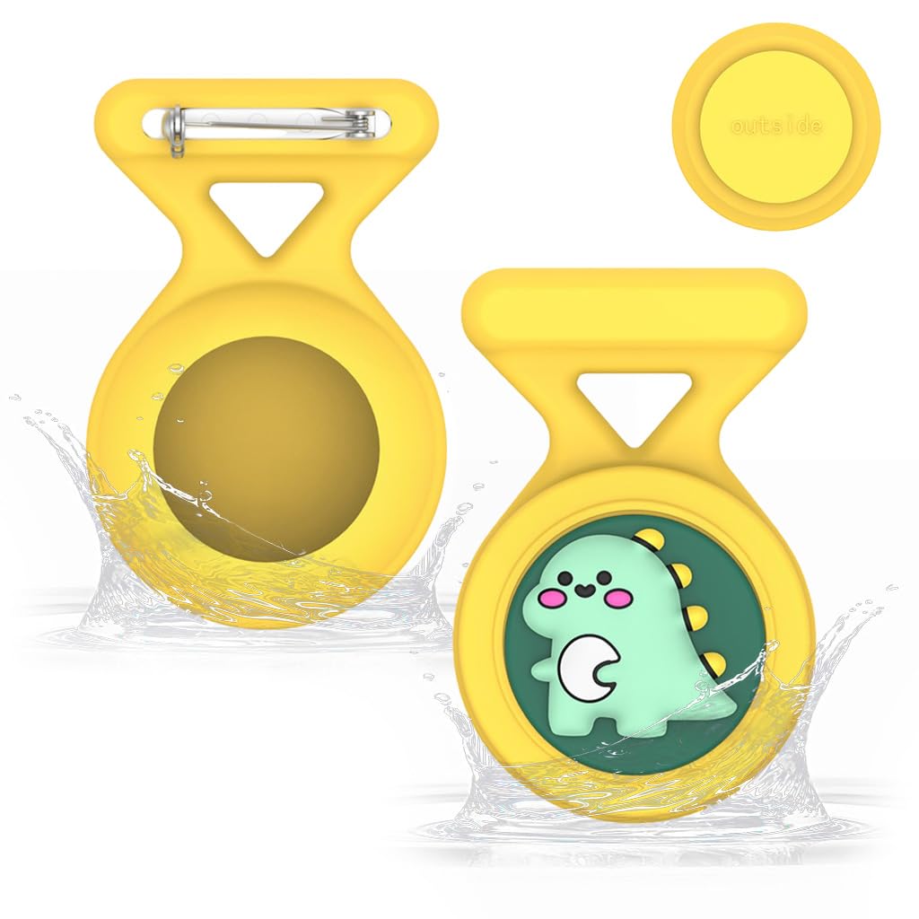Waterproof Air Tag Holder Cartoon Dino Yellow Brooch Pin Air Tag Holder Silicone Waterproof Air Tag Holder Anti-Lost Brooch Pin Air Tag Holder For Kids, Luggage, Bag, Backpack-image-22