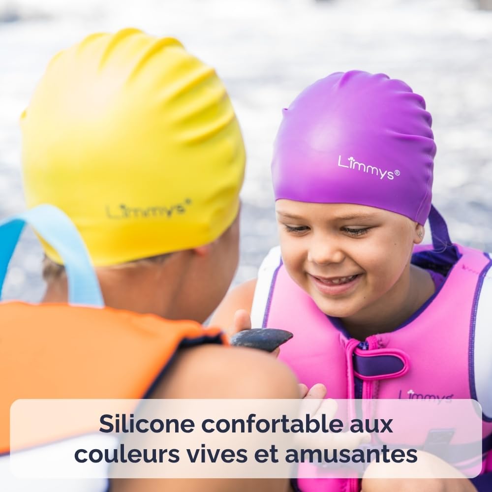 Limmys Bonnet de Bain en Silicone pour Enfants – Bonnet Doux Antidérapant pour Garçons/Filles – Ajustement Confortable Sans Tirer, Protection des Oreilles, Silicone Durable Sans Latex, Facile à Mettre