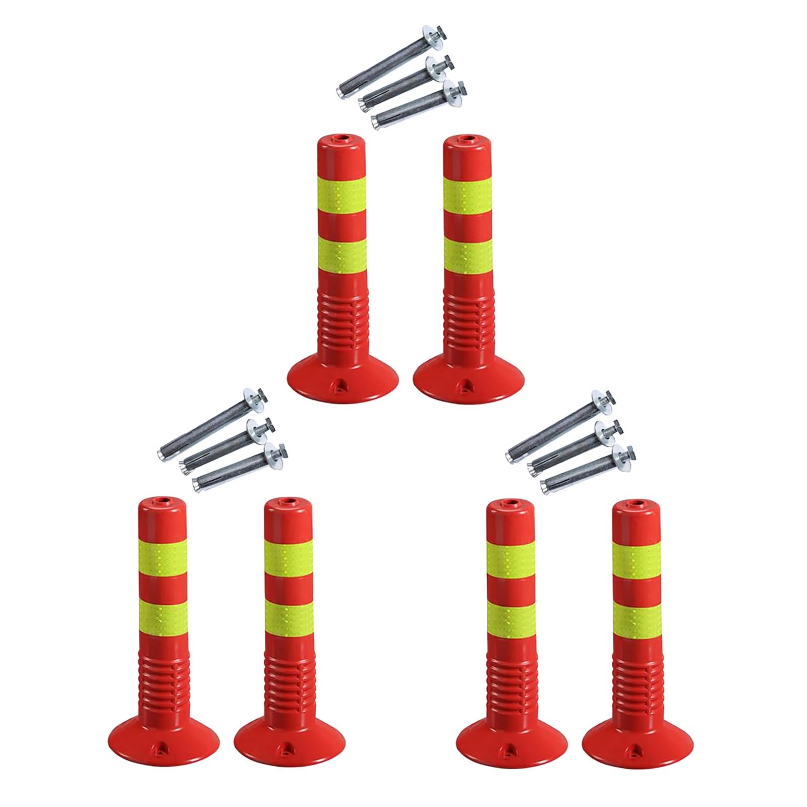 Safety Bollard Post Parking Barrier 2 4 6 8 10 12 Pcs, Streets Traffic Sign Posts for Parking Lot/ Personal Area/ Facility Management, Traffic Crowd Control Posts (45cm/18in H Red+yellow 6 pcs)