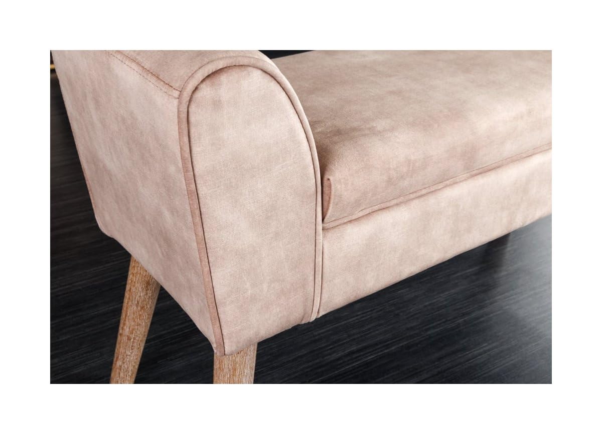 Elegante panchina imbottita Skandi stile nordico, 90 x 56 x 30 cm, in tessuto di colore beige, con braccioli
