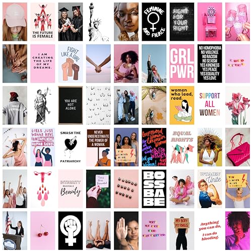 Image of Craft Qila Cardstock Girl Power Pack of 54 Aesthetic Wall Collage Kit, Girl Room Decor, Dorm Decor, Photo Collage Kit, Wall Collage