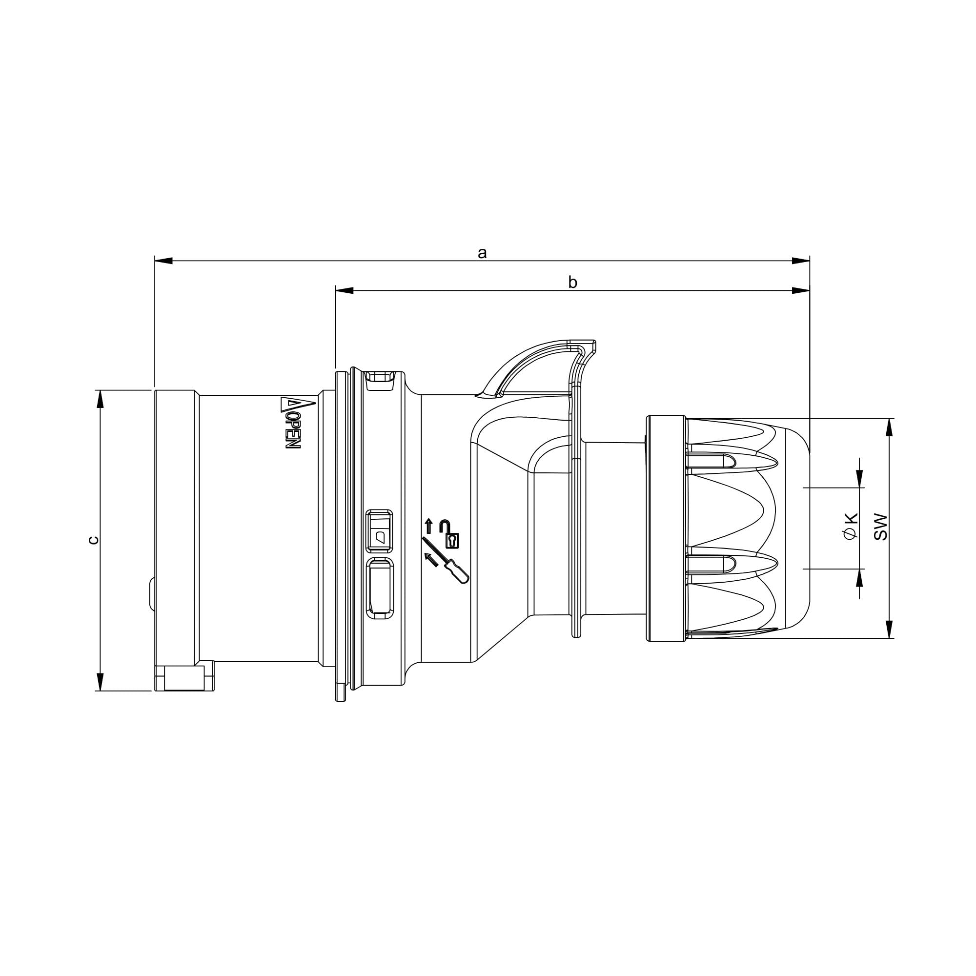 PCE 7025-6 Invertitore di Fase CEE 32A 5 Poli 6h IP44/IP54 Shark | Spina industriale 400V in PA6, morsetti a vite, contatti nichelati, ideale per cantieri e impianti trifase