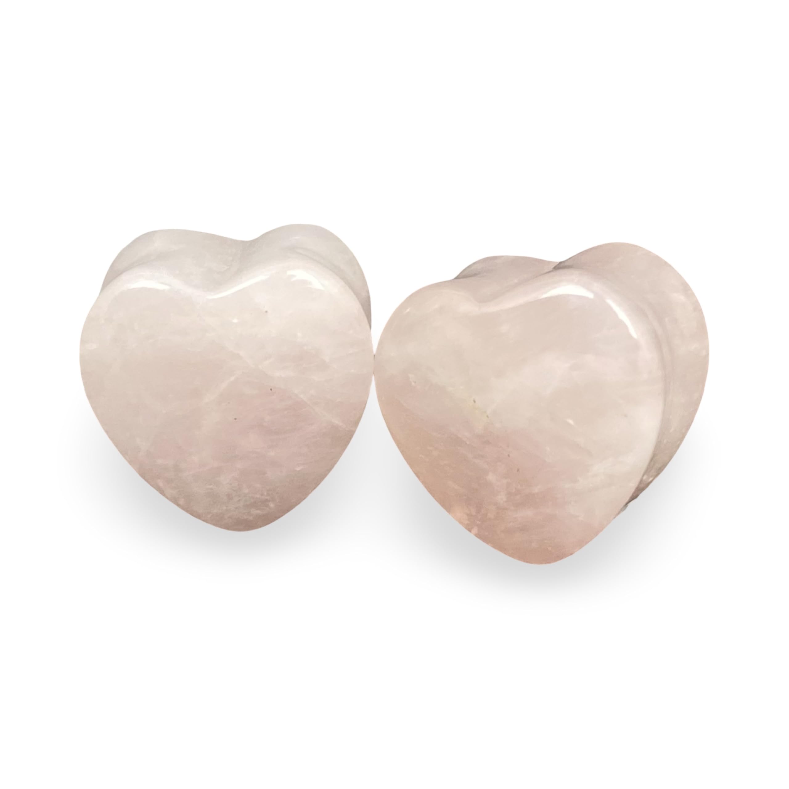 Pair of Rose Quartz Stone Heart Shaped Double Flare Plugs