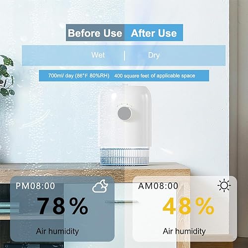 Miniatura 3 de Deshumidificador para el hogar (400 pies cuadrados), pequeños deshumidificadores con apagado automático, ideal para armario, dormitorio, baño,
