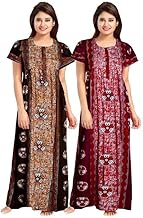 Vlazom Nighty for Women Cotton Printed Maxi Gown Ankle Length Nighty Night Dress Gown for Women Maxi - Free Size (Pack of 2)