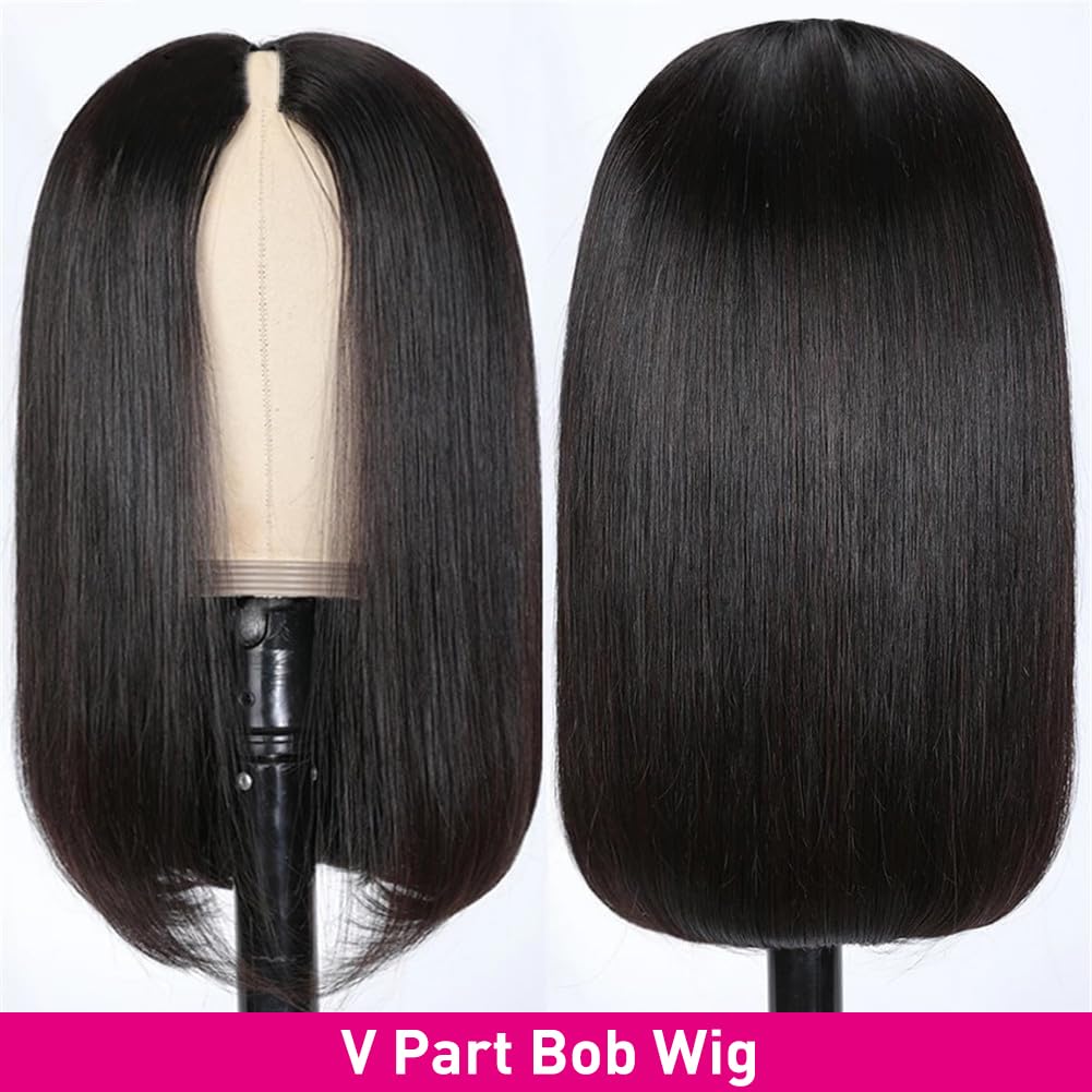 Yavida V Part Bob Wig Human Hair Straight 150% Density V Shape Wigs Glueless Full Head Clip In Half Wig 12INCH - Image 4