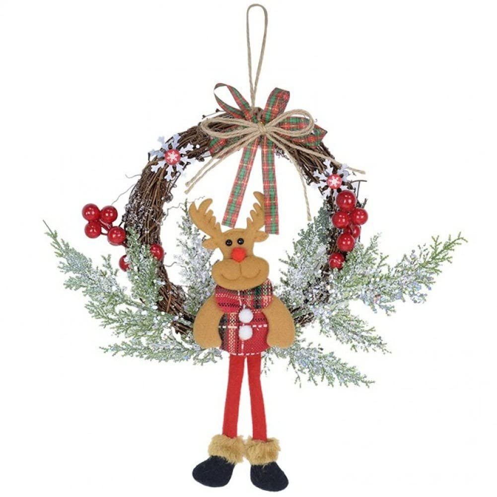 Wudaizhi Style 2 Christmas Wreath Natural Rattan Wreath With Santa Elk Snowman Doll For New Year Xmas Party Door Wall Hanging Ornaments