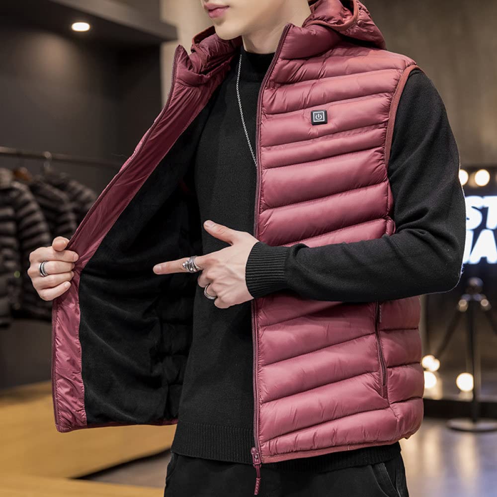 Daunenweste Herren - Warme, Ärmellose Steppweste Für Den Winter, Elegante Beheizbare Jacke, Burgunderfarbene Jacke, Leichte, Verstaubare Weste Mit Kapuze Für Herren, Für Herren, Studenten, Jungen