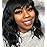 Elfairy Black Wig with Bangs Wig for Women 12in Short Bob Wavy Curly Wig Natural Black Hair Wigs Heat Resistant Hair Replacement Wigs(12\'\' Natural Black 1B)