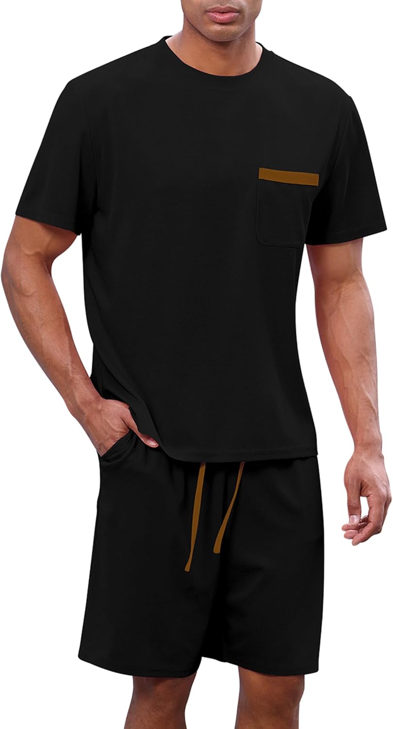 OLEMEK Men's 2 Piece Outfits Waffle Knit Shirt and Shorts Set Short Sleeve Tracksuits Athletic Casual Summer Outfit