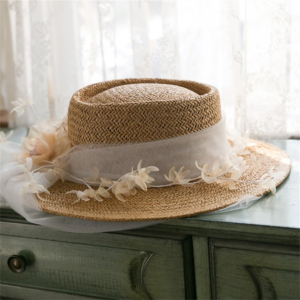 French Wedding Dress Retro with Gauze Hat, Flat Top Beach Shading for Travel Photography