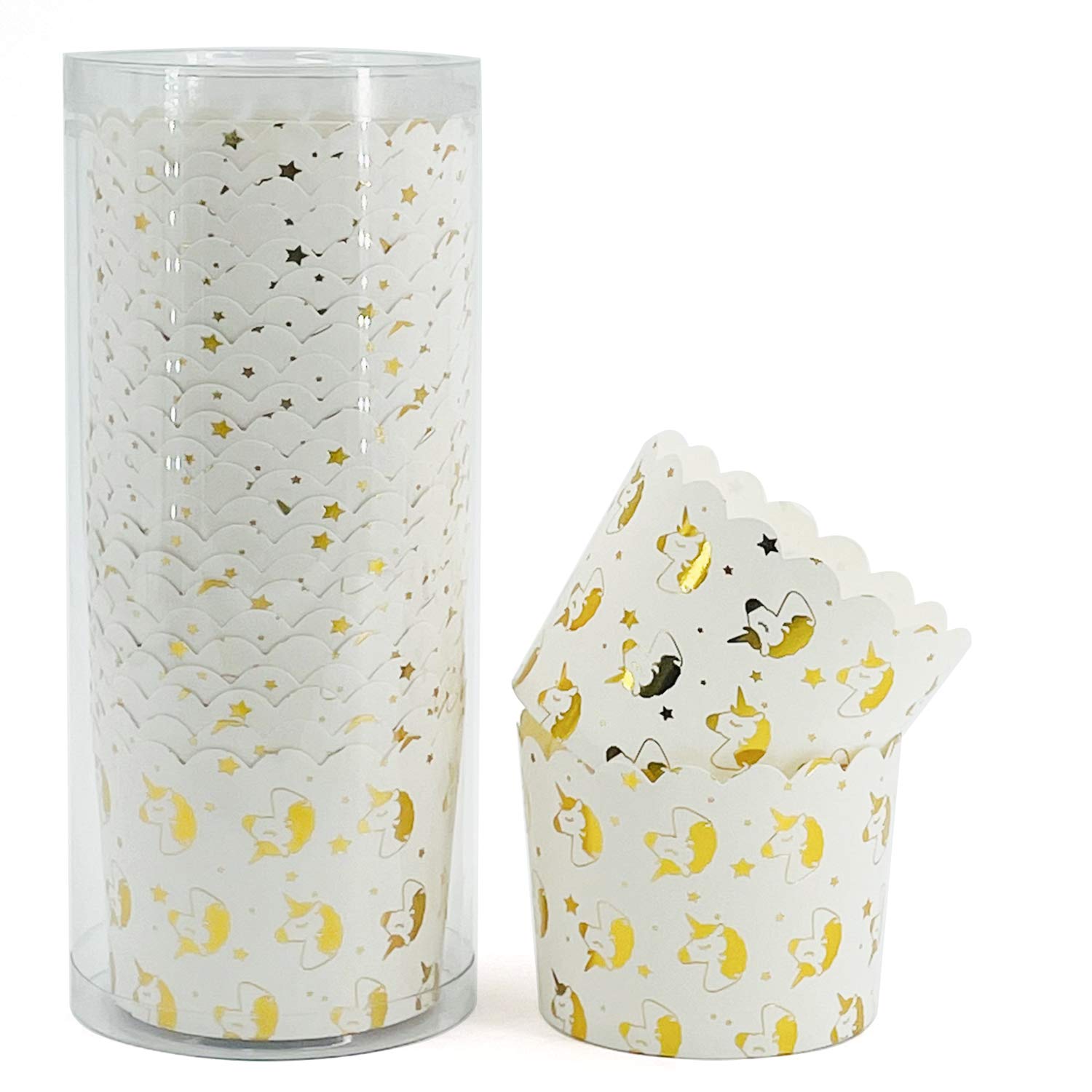 PARTYHIPPO PARTY HIPPO Paper Baking Cups 25pcs/Pack 4.5 oz Each, Disposable and Oven-safe Muffin Cupcake Baking Mold Cup Liners Baking Cups for Party Wedding Festival, cupcake liners (Golden Unicorn)…