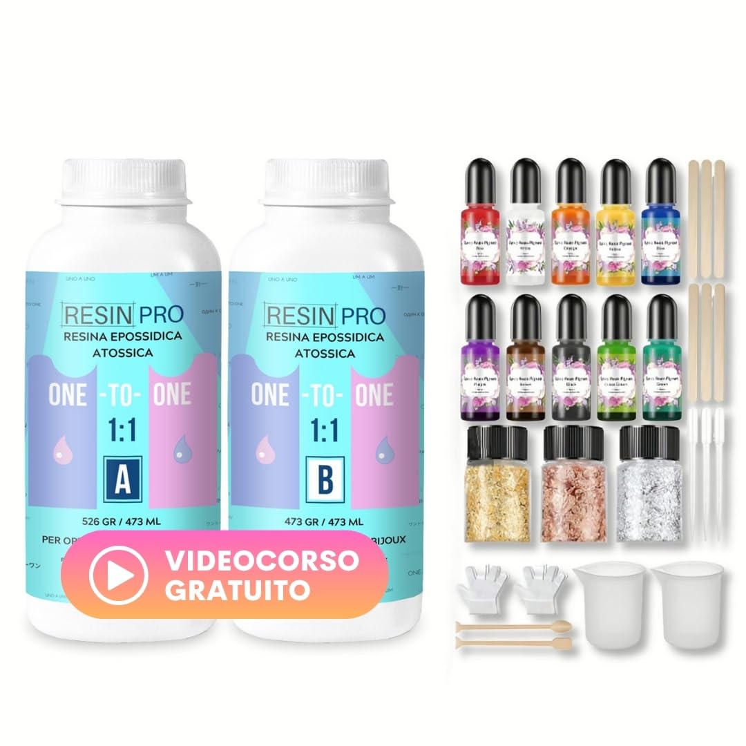 Resin Pro Resina epossidica trasparente Kit 500 gr rapporto 1:1 + 29 accessori per gioielli