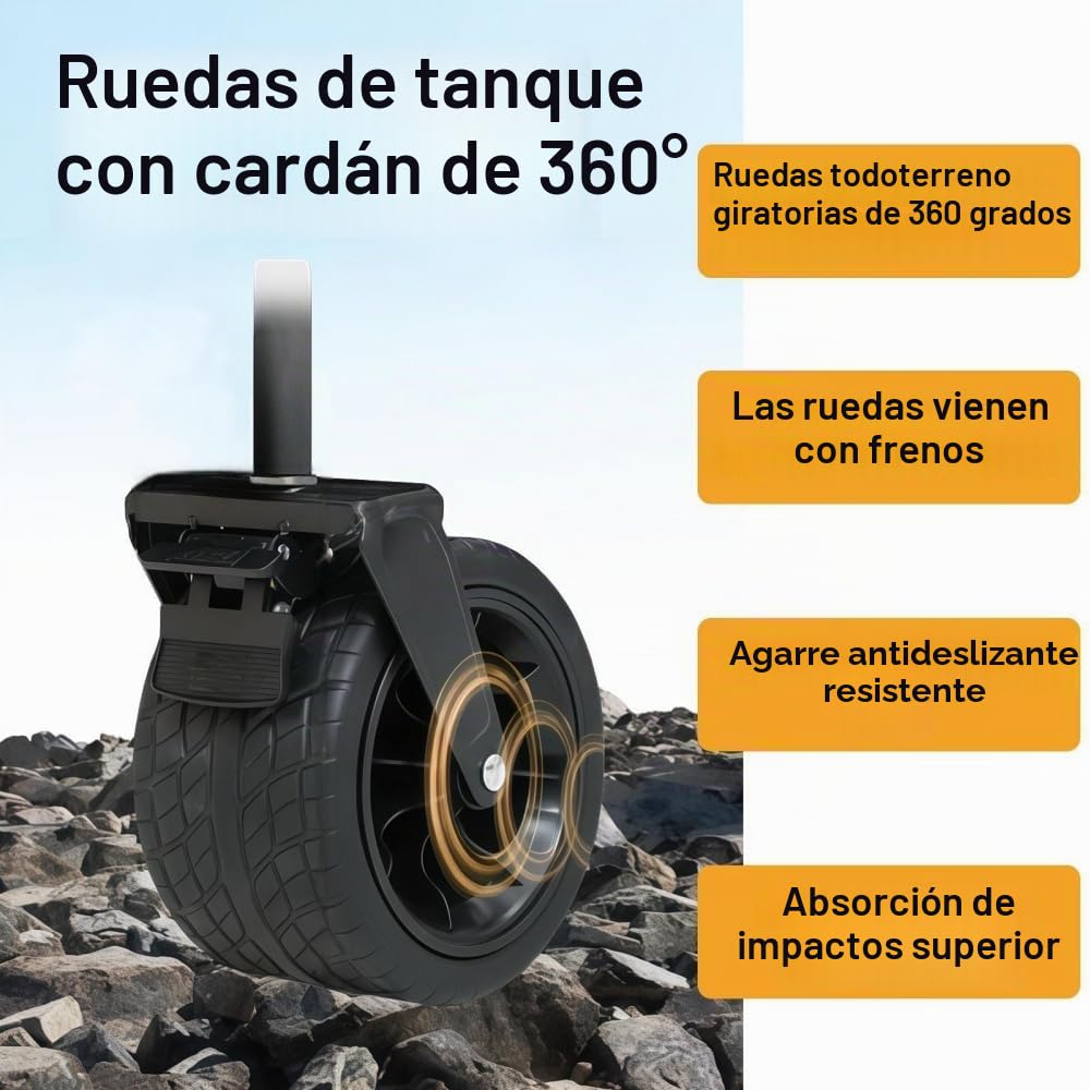 Carro de Transporte Plegable Gran Capacidad 200L Impermeable, Negro | Ruedas grandes todo terreno, tejido 600D impermeable multiusos para exterior