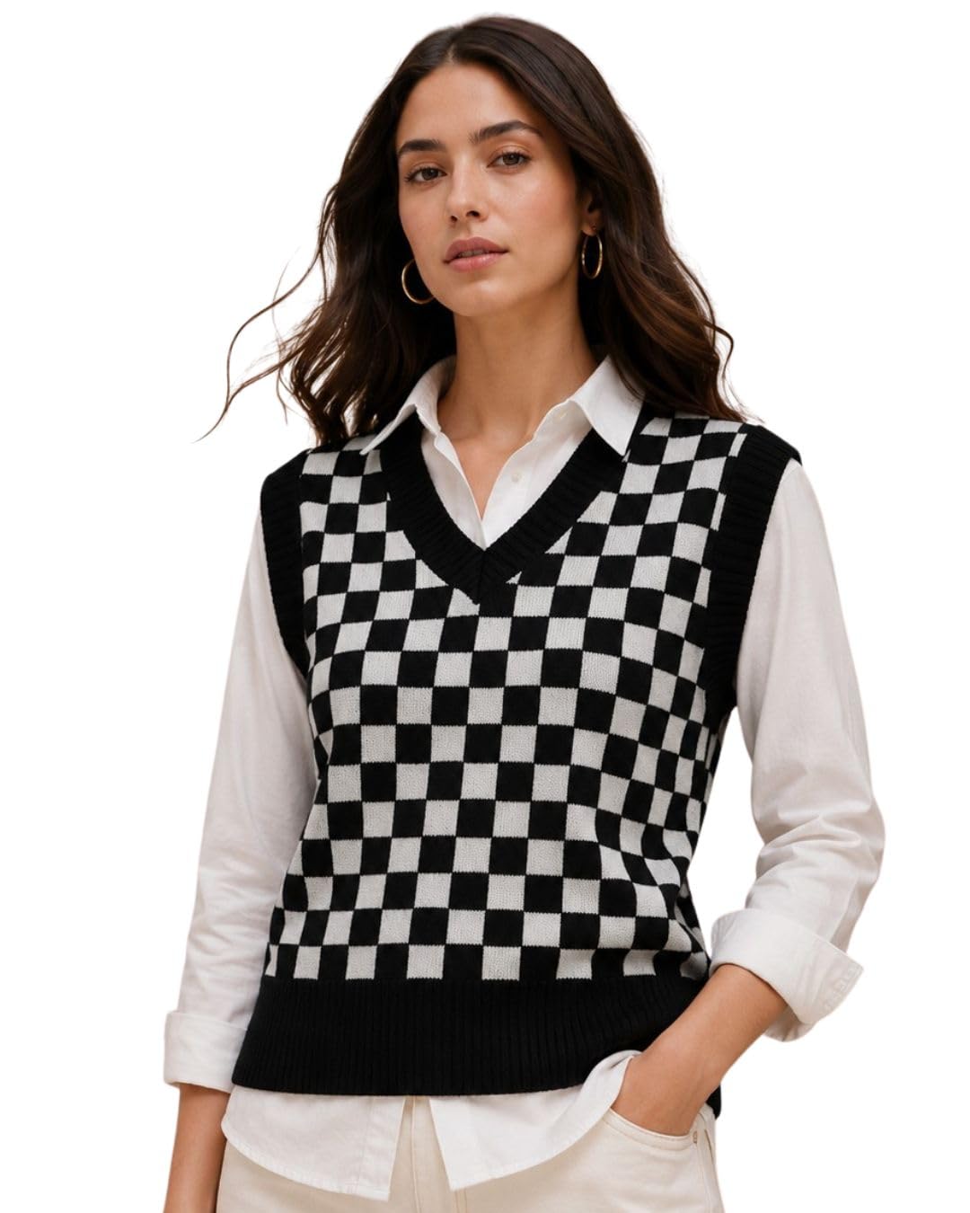 feverfew Women Stylish Sleeveless Wool Sweater | V-Neck Winter Pullover | Winter Wear Regular Sweater-picture-20
