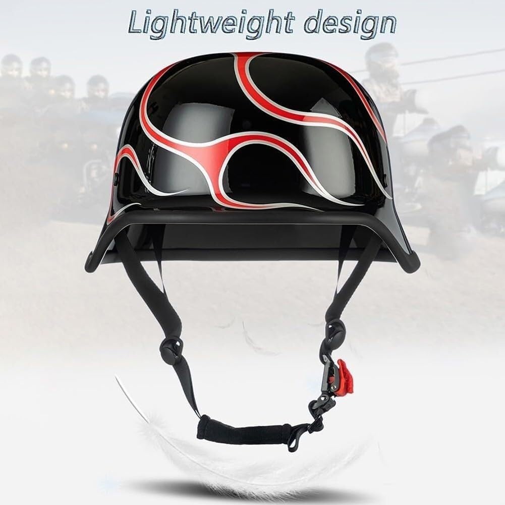 Kask motocyklowy niemiecki retro z półskorupą, otwarty, z homologacją ECE, z okularami rowerowymi, vintage, cienki, z czaszką, do motoroweru, roweru, cruisera, skutera