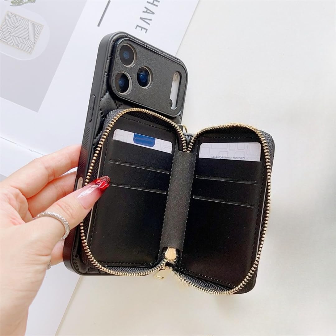 Étui Portefeuille de Luxe à Fermeture éclair avec Porte-Cartes pour iPhone Air (pour iPhone Air/Noir)