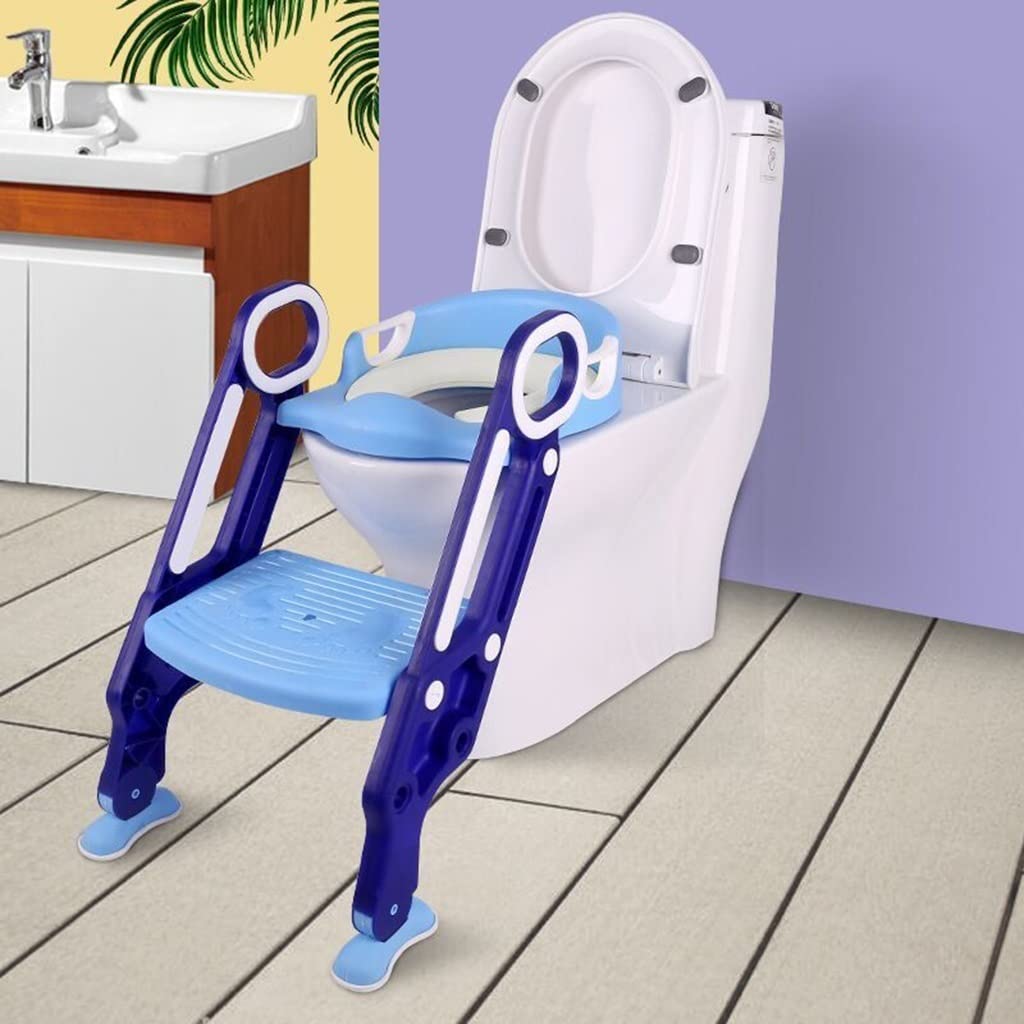 Reducteur Toilette avec Marche Entraînement Ajustable pour Petits Garçons Et Filles Siège Formation Toilette, Pliable, 2 Options De Coussin De Siège, Porteur 80kg