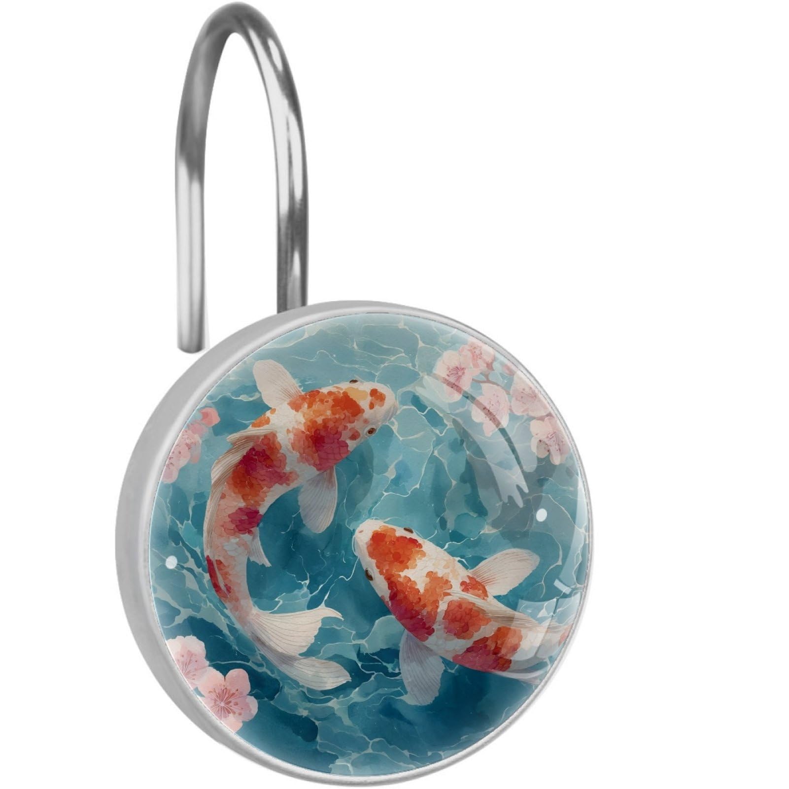 VAPOKF Decorative Shower Curtain Hook, Cherry Blossom Fish Rustproof Stainless Steel Shower Curtain Hook for Bathroom, Shower Curtain Hangers for Shower Rod