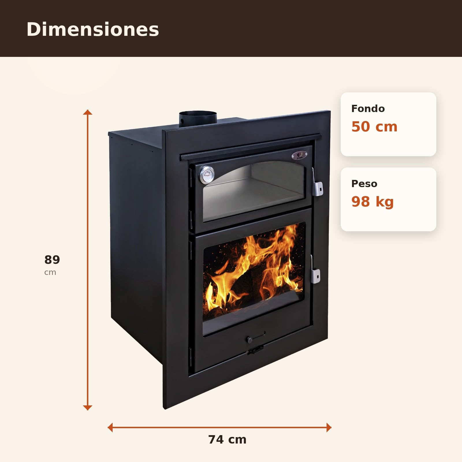 EIDER BIOMASA Insertable de Leña Insert Aston Horno – 13,1 kW – con Horno – Rendimiento 78% – hasta 255 m³ – Doble Combustión – Certificada CE