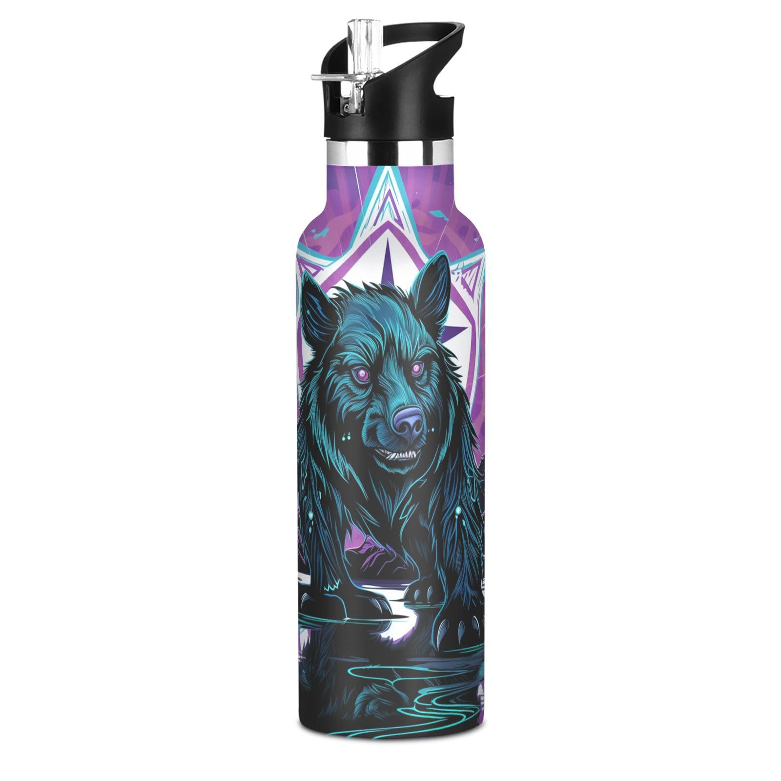 Kaaviyo Boys Pattern Purple Star Black Wolf Water Bottle Stainless Steel Jug Insulated Vacuum Cup For Girls(600Ml)