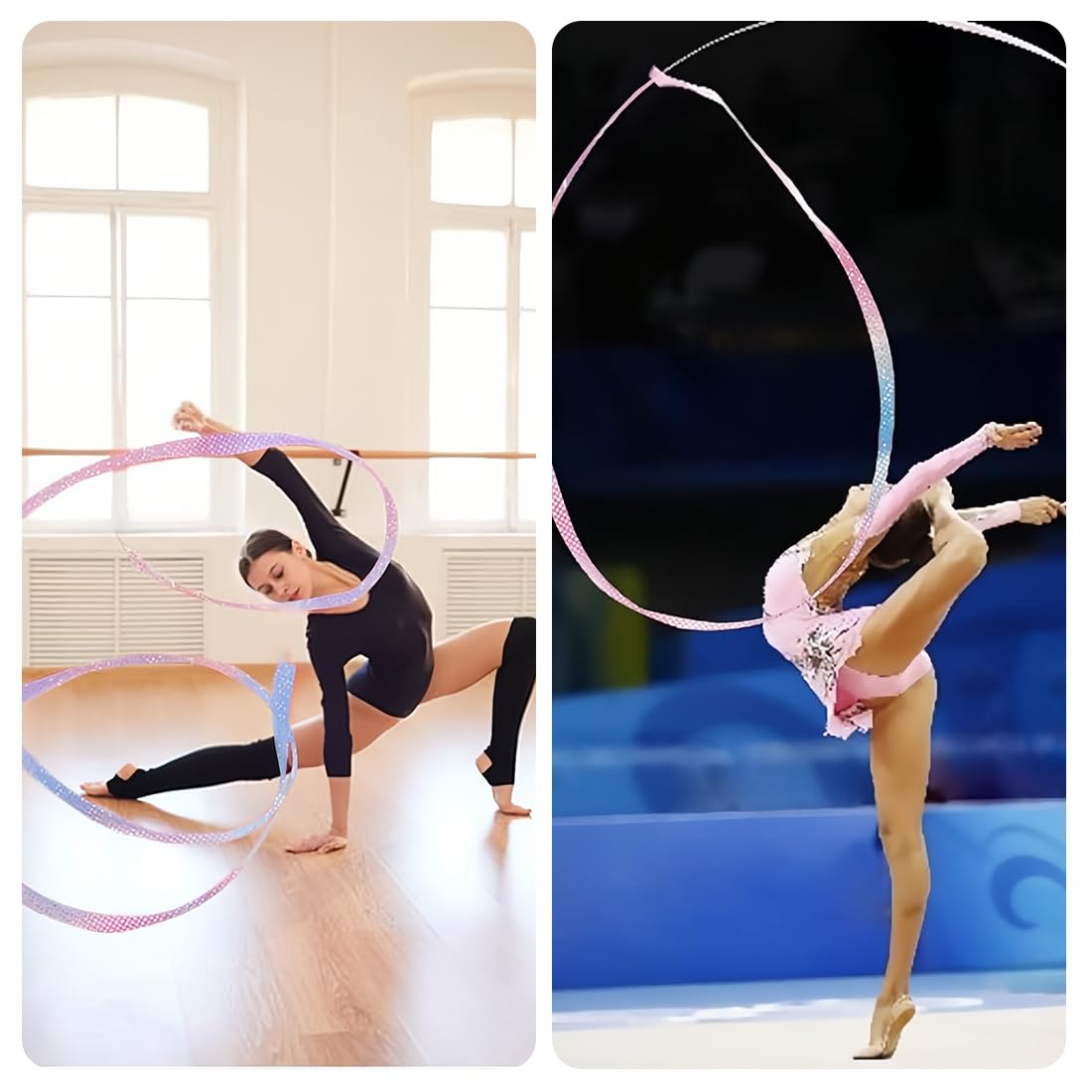 Nastro Ginnastica Ritmica Bambina 2 Metri Rosa con Maniglie - Kit Danza per Allenamenti e Spettacoli