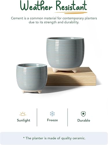 Miniatura 6 de LE TAUCI Macetas de cerámica, macetas con patas de 5 + 6.5 pulgadas para plantas, macetas modernas para sala de estar y dormitorio, macetas de