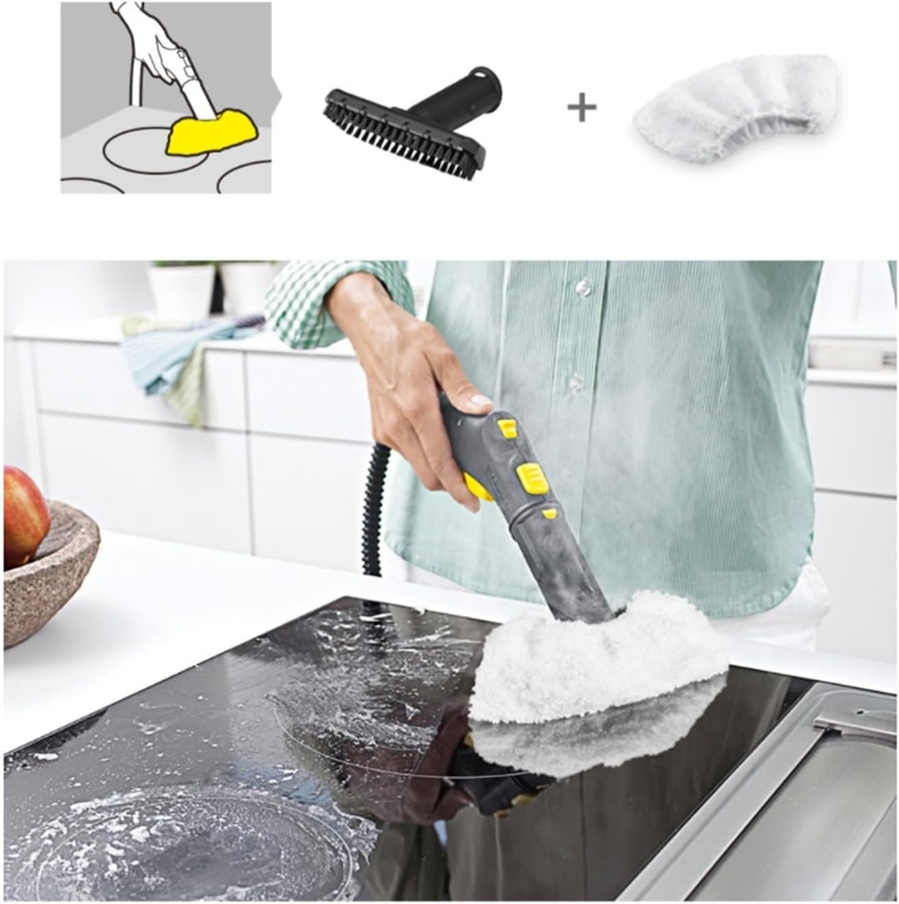 Premium Quality Replacement Parts Steam Cleaner Hand Nozzle Tool Brush with Mop Compatible for Karcher SC1 SC2 SC3 Steam Cleaner Vacuum