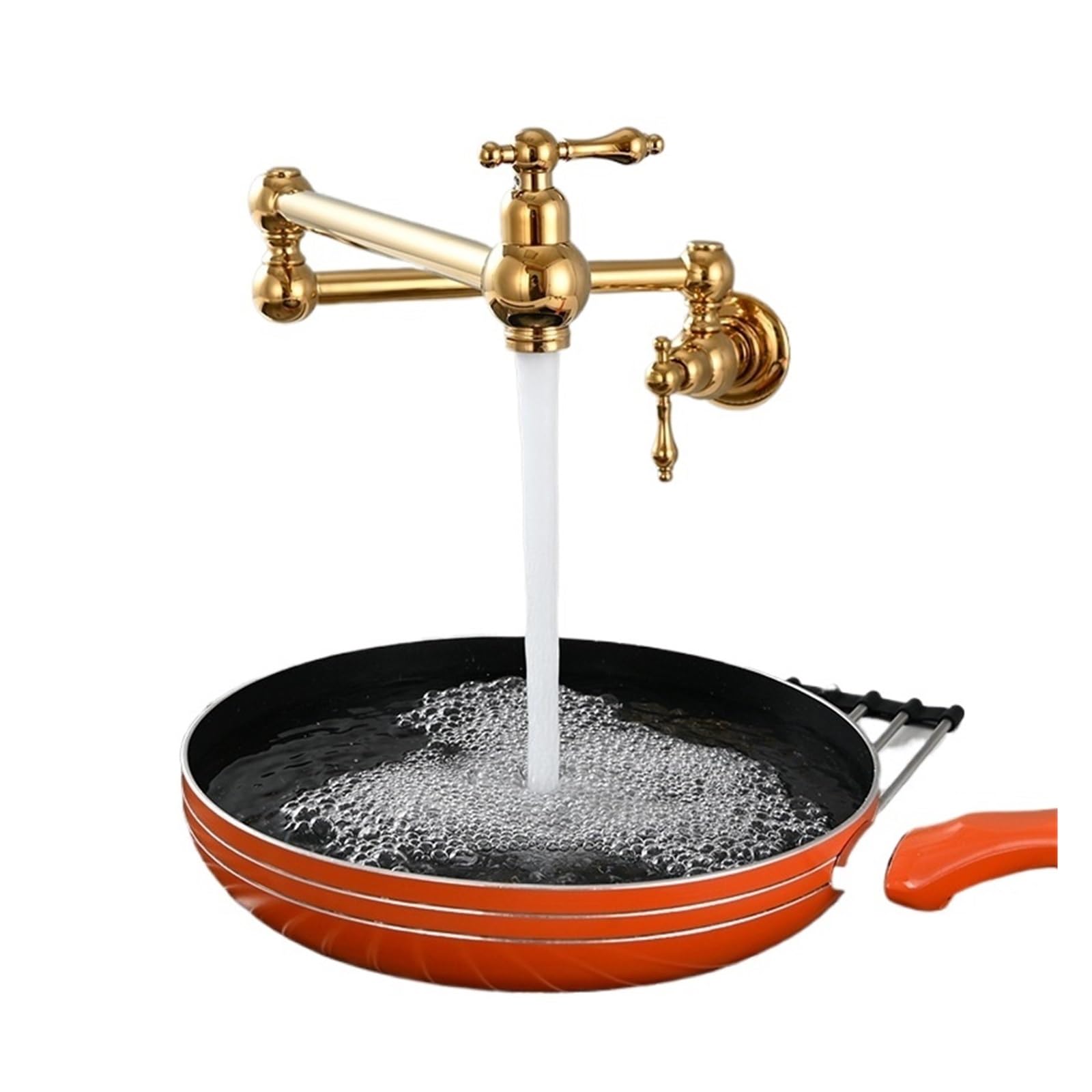 ZYCHSJXA Brass Pot Filler Faucet Wall Mounted Over Stove Water 2 Handles Folding Stretchable Faucets Tap(Gold)