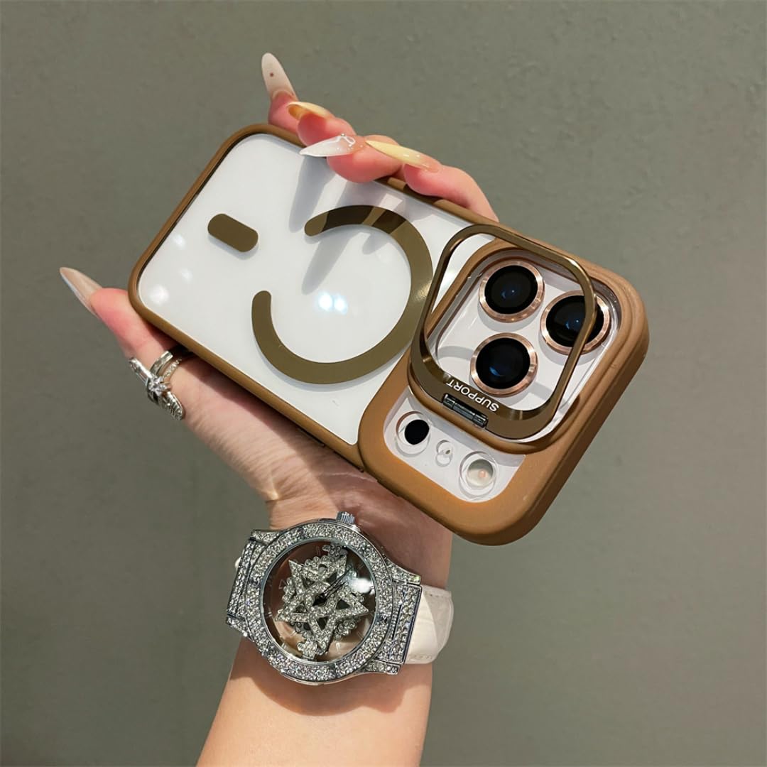 Étui magnétique pour iPhone 15 Pro Max marron transparent et pliable - 8