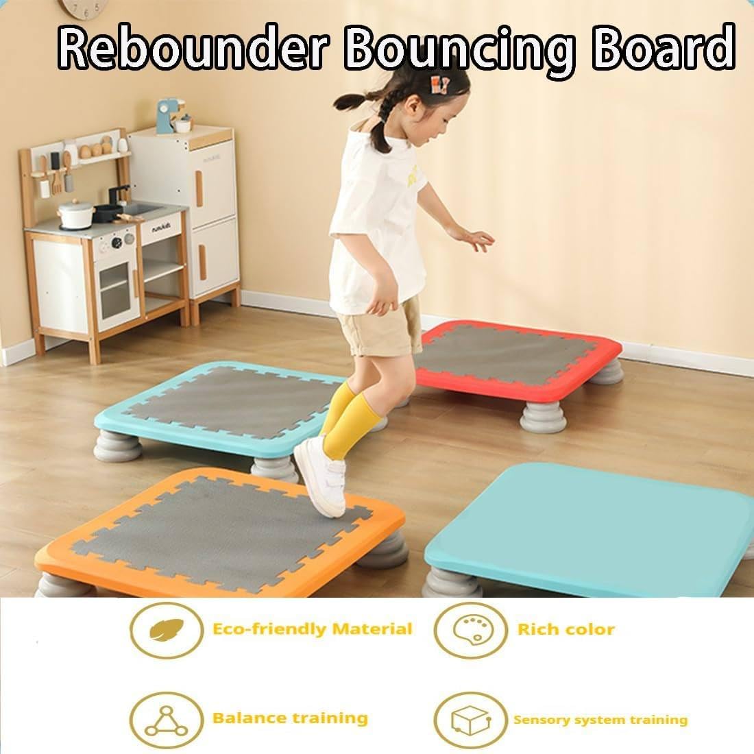 Mini trampolín para niños pequeños – Tabla de rebote cuadrada con base antideslizante, equipo de juego sensorial para autismo, seguro para interiores, fitness para niños, carga máxima de 220 libras