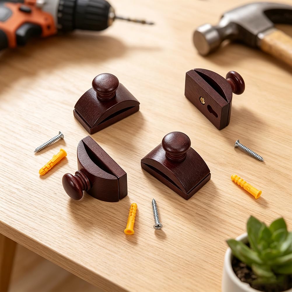 NBEADS Set di 4 grucce per trapunte da parete, morsetti marroni per coperte, set di ganci per trapunte, a lunga durata, in legno, per esposizione a parete